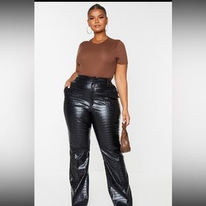 PLT plus size faux leather croc embossed flare pants